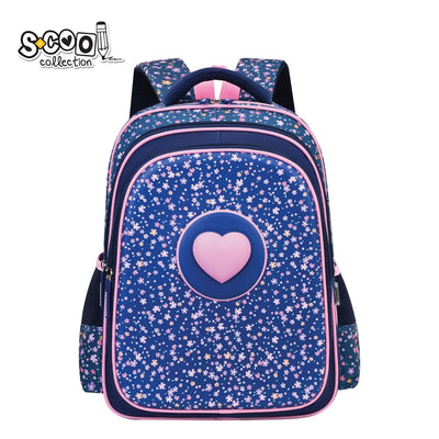 Ghiozdan ergonomic fete S-COOL model Pink Heart 42 cm cu carcasa frontala 3D EVA spate buretat respirabil catarama piept si benzi reflectorizante greutate 0.735 kg