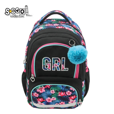 Ghiozdan ergonomic fete S-COOL model GRL 42 cm cu compartiment laptop spate anatomic respirabil curea pectorala de fixare si benzi reflectorizante 360 grade
