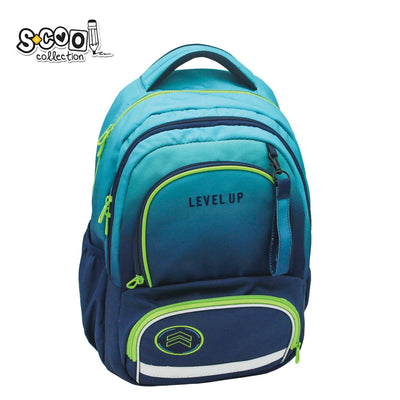 Ghiozdan ergonomic baieti S-COOL model Level Up 42 cm cu compartiment laptop spate anatomic respirabil curea pectorala de fixare si benzi reflectorizante 360 grade