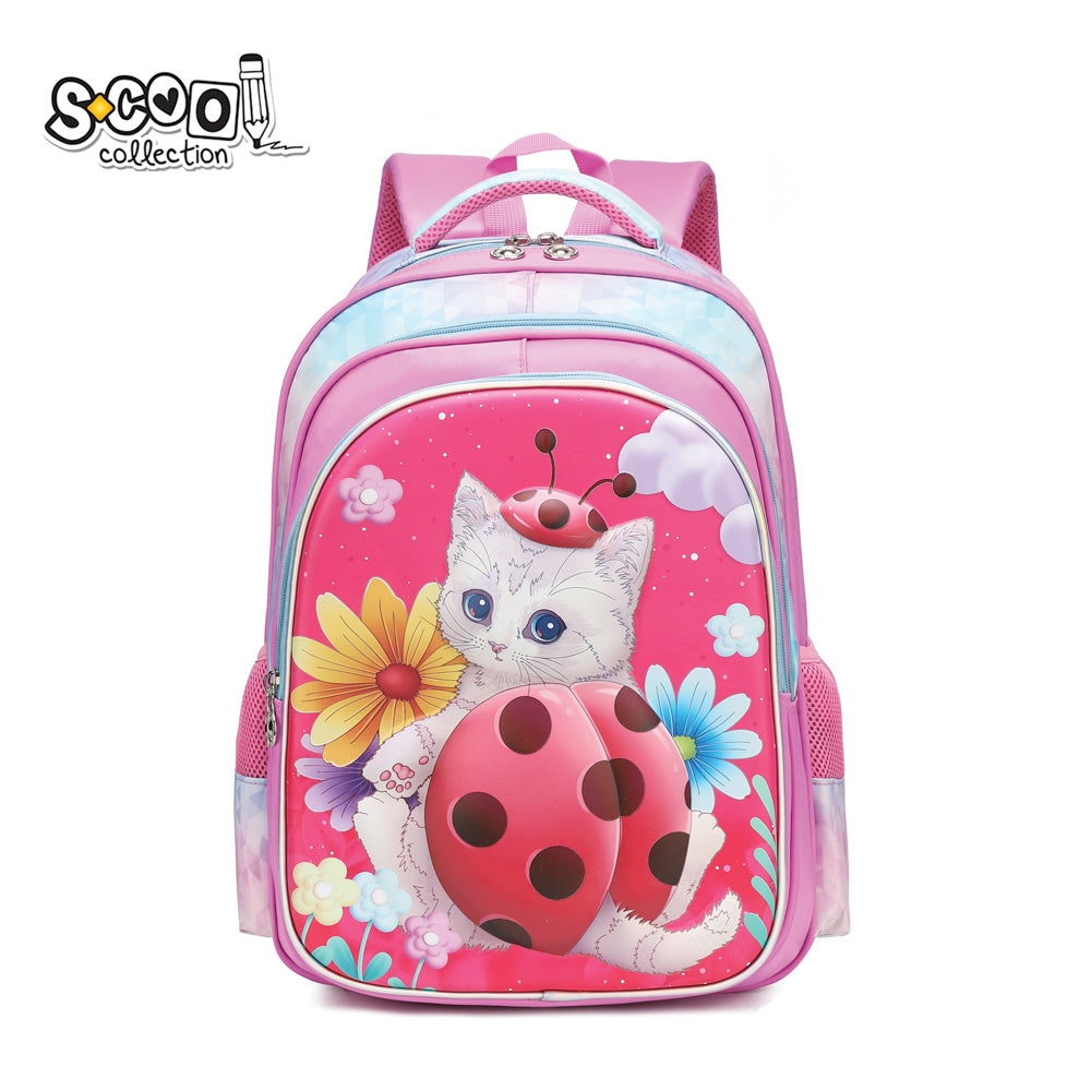 Ghiozdan 3D pentru fete S-COOL model Ladybug 41 cm material impermeabil poliester 230D cu carcasa frontala EVA si spate buretat anatomic