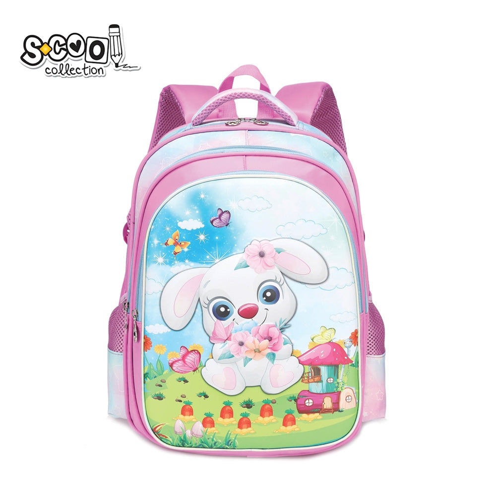 Ghiozdan 3D pentru fete S-COOL model Rabbit 41 cm cu imprimeu iepuras in relief carcasa EVA buzunar interior si spate buretat volum 30 litri