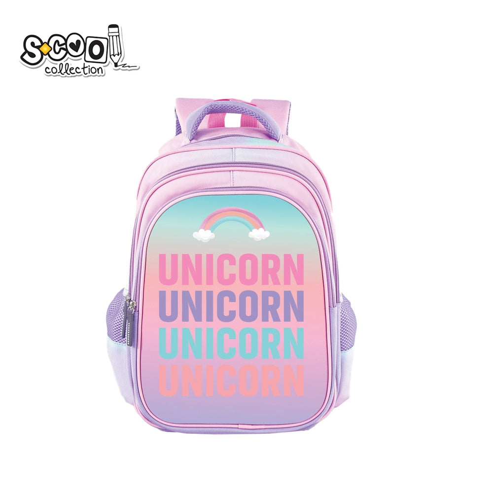 Ghiozdan ergonomic fete S-COOL model 3D Unicorn 38 cm cu carcasa frontala EVA rezistenta separator interior vertical curea transversala piept si benzi reflectorizante poliester 1000D