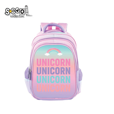 Ghiozdan ergonomic fete S-COOL model 3D Unicorn 38 cm cu carcasa frontala EVA rezistenta separator interior vertical curea transversala piept si benzi reflectorizante poliester 1000D