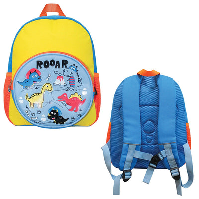 Ghiozdan gradinita baieti S-COOL model ROOAR 31 cm imprimeu dinozauri PVC curea pectorala de fixare spate respirabil si benzi reflectorizante