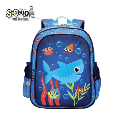 Ghiozdan gradinita baieti S-COOL model SHARK 33 cm imprimeu pesti curea pectorala de fixare spate respirabil si benzi reflectorizante
