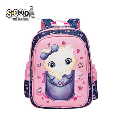 Ghiozdan gradinita fete S-COOL model CAT 33 cm imprimeu iepuras si pepene greutate 0.35kg brelocuri ursulet spate respirabil si curea pectorala
