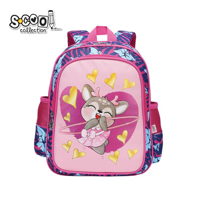 Ghiozdan gradinita fete S-COOL model DEER 33 cm imprimeu caprioara greutate 0.36kg brelocuri ursulet spate respirabil si curea pectorala