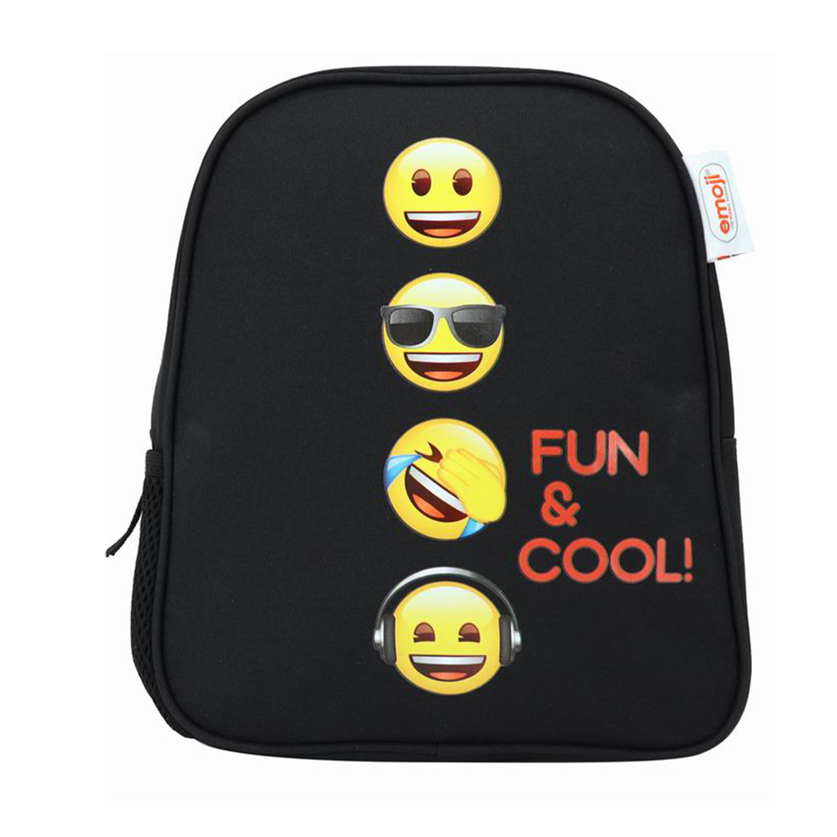 Ghiozdan gradinita Pigna model Emoji Classic negru pentru prescolari cu un compartiment bretele buretate si buzunar lateral sticla apa
