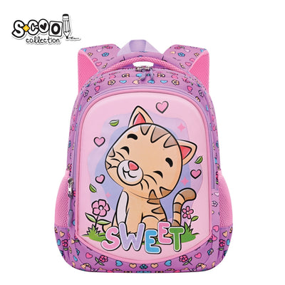 Ghiozdan gradinita fete S-COOL model Sweet 34 cm roz material poliester 900D buzunar frontal buretat spate confortabil si volum 11 litri