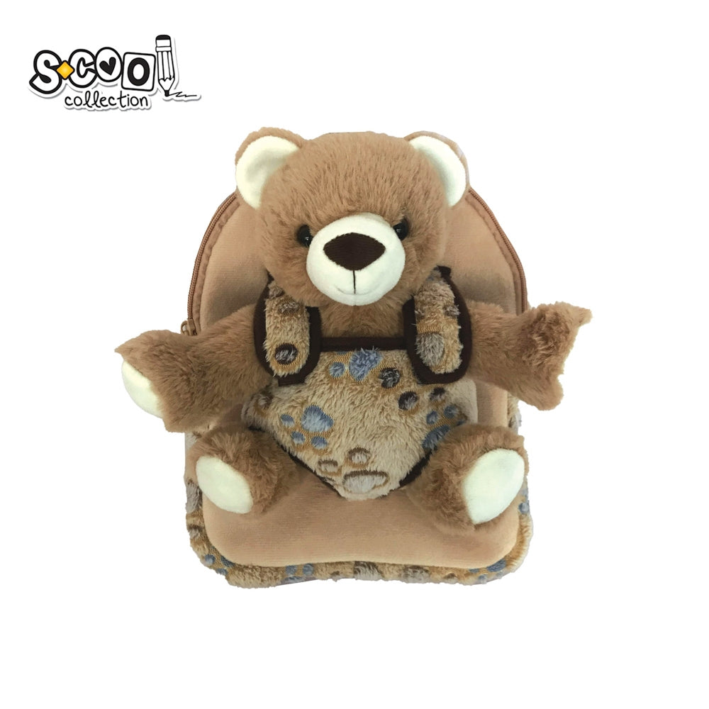 Ghiozdan gradinita baieti S-COOL model Baby Animals din plus albastru cu jucarie ursulet detasabila greutate 0.25kg compartiment buretat si bretele reglabile