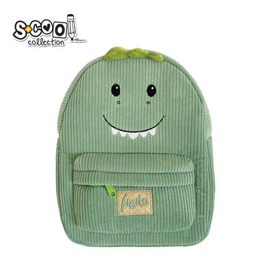 Ghiozdan gradinita S-COOL model Baby Animals Dinosaur din plus reiat verde cu sclipici auriu greutate 0.16kg compartiment captusit si bretele reglabile