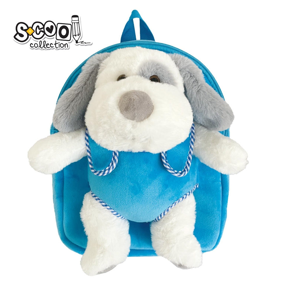 Ghiozdan gradinita S-COOL model Baby Animals Dog din plus albastru cu figurina catelus detasabila greutate 0.24kg compartiment captusit si bretele reglabile