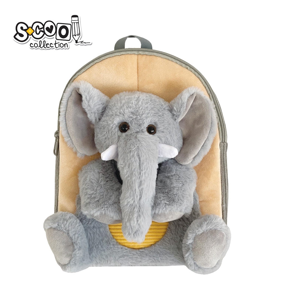 Ghiozdan gradinita fete S-COOL model Baby Animals Elephant din plus reiat gri si galben pai greutate 0.2kg compartiment captusit si bretele reglabile