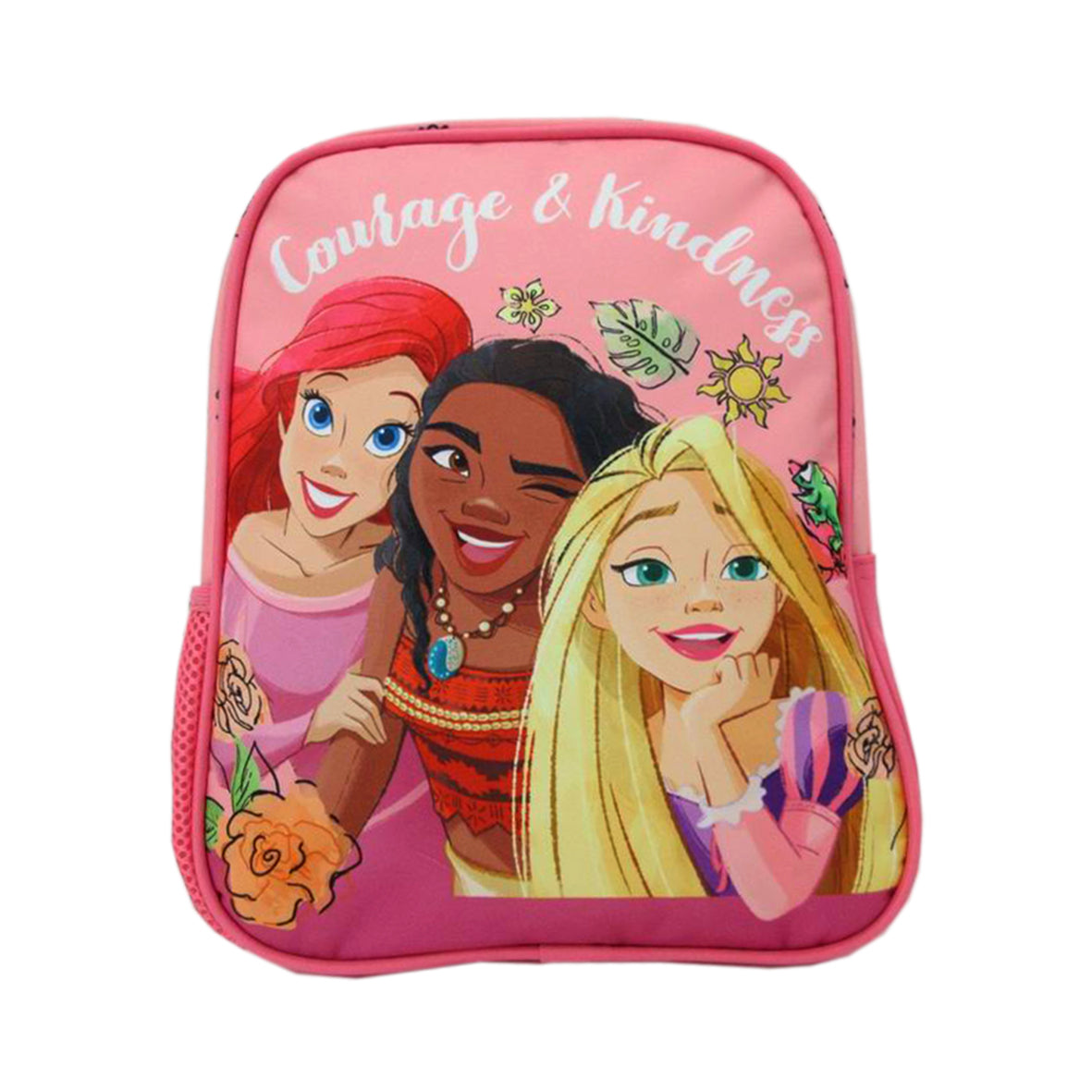 Ghiozdan gradinita fete Pigna model Princess roz pastel material impermeabil un compartiment principal bretele ajustabile si buzunar lateral sticla apa 28 cm