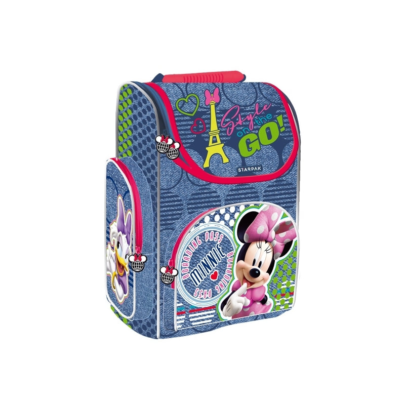 Ghiozdan scoala fete STARPAK model Minnie Mouse carcasa tare hardbag spate ergonomic baza cauciucata elemente reflectorizante si compartiment cu organizator