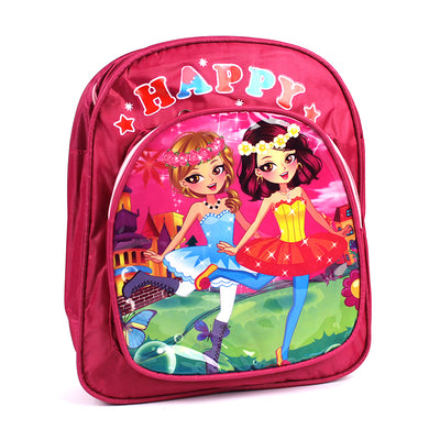 Ghiozdan gradinita fete model Happy dimensiuni 27x24x8 cm cu doua compartimente cu fermoar si barete reglabile