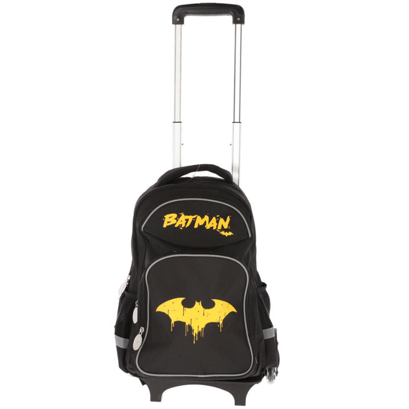 Ghiozdan scoala troller detasabil 6 roti Batman negru Pigna cu 2 compartimente spate buretat 3D si benzi reflectorizante inaltime 42 cm