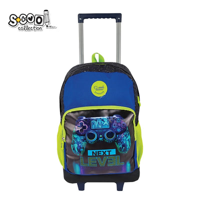 Ghiozdan tip troller S-COOL model NEXT LEVEL 45 cm pentru baieti cu compartiment laptop maner telescopic aluminiu tije protejate si bretele buretate