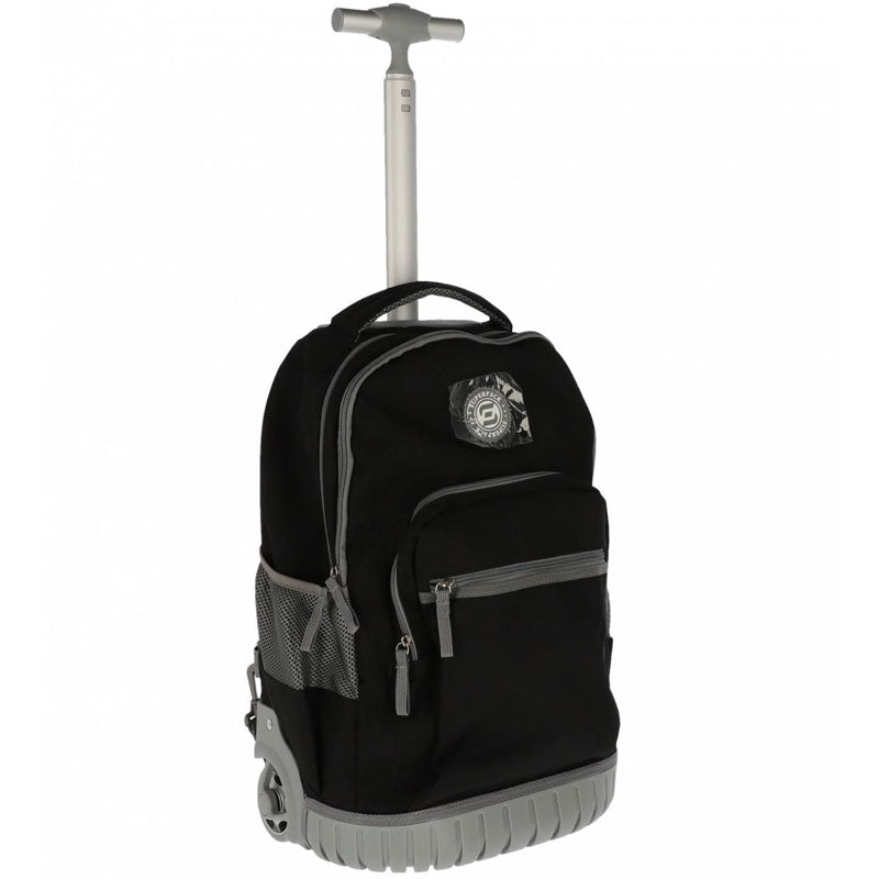 Ghiozdan troller scolar Pigna model Strong negru 48 cm cu maner telescopic roti rezistente si compartimente multiple pentru rechizite