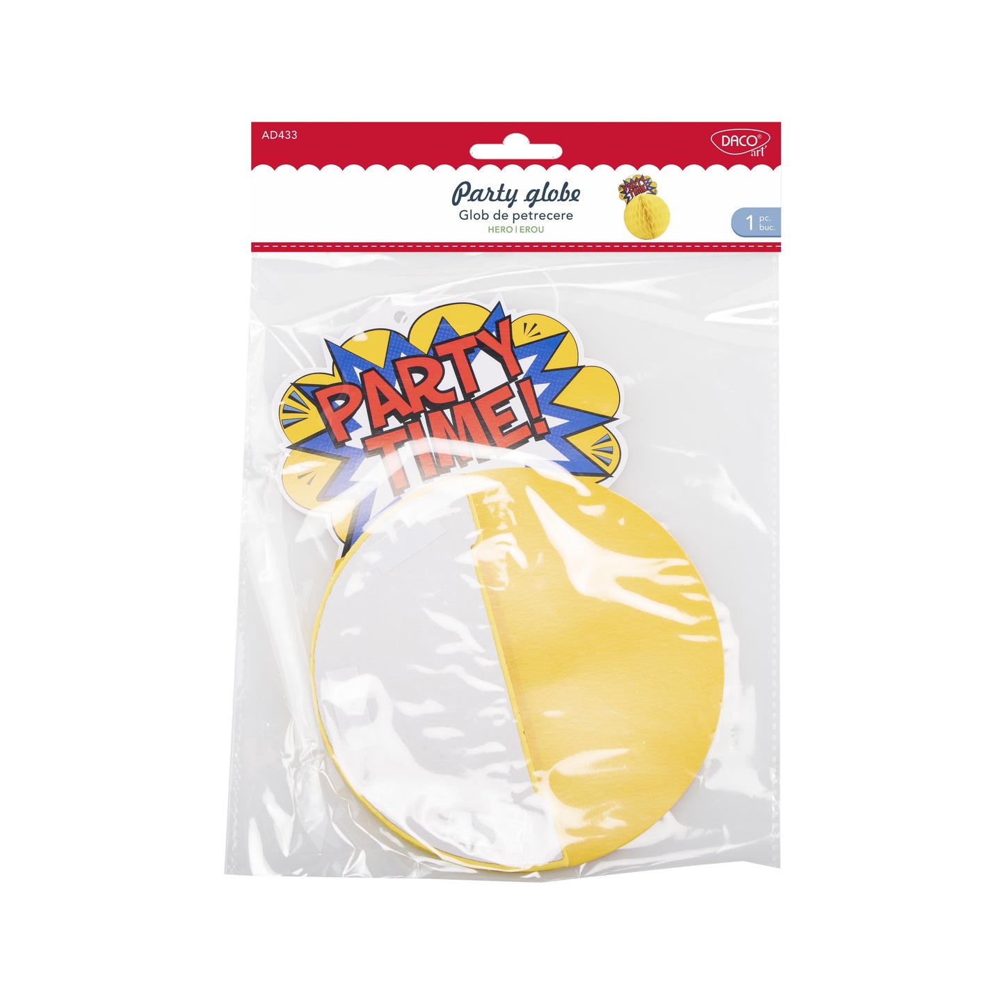Glob decorativ de petrecere cu design tematic erou Dacoart, accesorizat cu etichetă din carton, ideal pentru decoruri de aniversări pline de aventură.