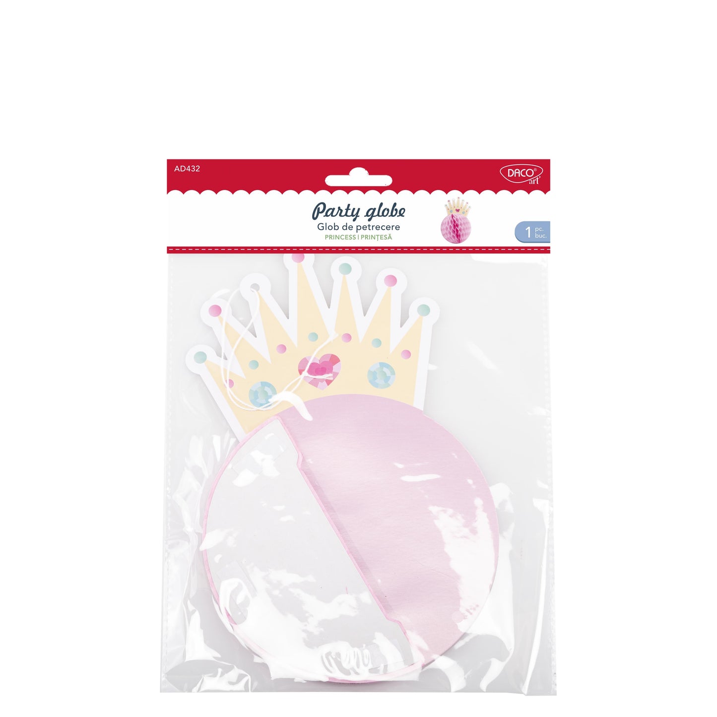 Glob decorativ de petrecere cu design prințesă Dacoart, accesorizat cu coroniță din carton, ideal pentru decoruri de aniversări și evenimente tematice