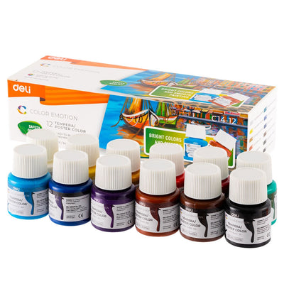 Set guașe 12 culori a 25 ml Deli Color Emotion pentru pictură școlară și artă