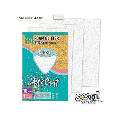 Hartie buretata, adeziva, glitter, alba, 10 buc/set- S-COOL