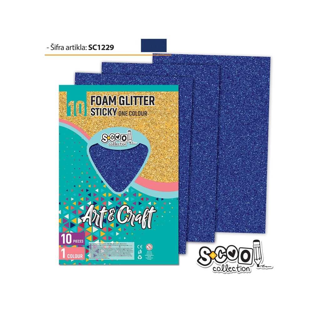 Hartie buretata, adeziva, glitter, albastra, 10 buc/set- S-COOL