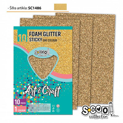Hartie buretata, adeziva, glitter, aurie, 10 buc/set, 20x30 cm - S-COOL