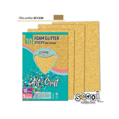 Hartie buretata, adeziva, glitter, aurie, 10 buc/set- S-COOL
