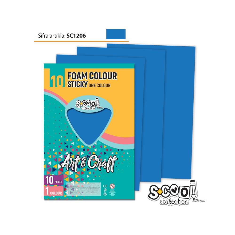 Set de 10 coli de hârtie burețată (spumă EVA) albastră, autoadezivă, format A4, pentru lucru manual