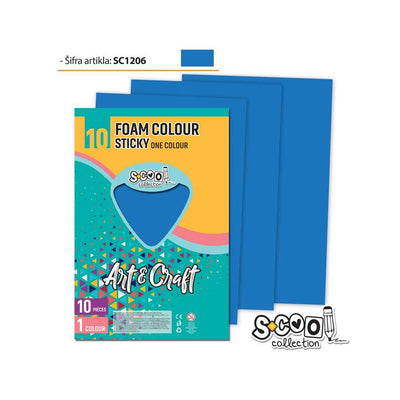 Set de 10 coli de hârtie burețată (spumă EVA) albastră, autoadezivă, format A4, pentru lucru manual