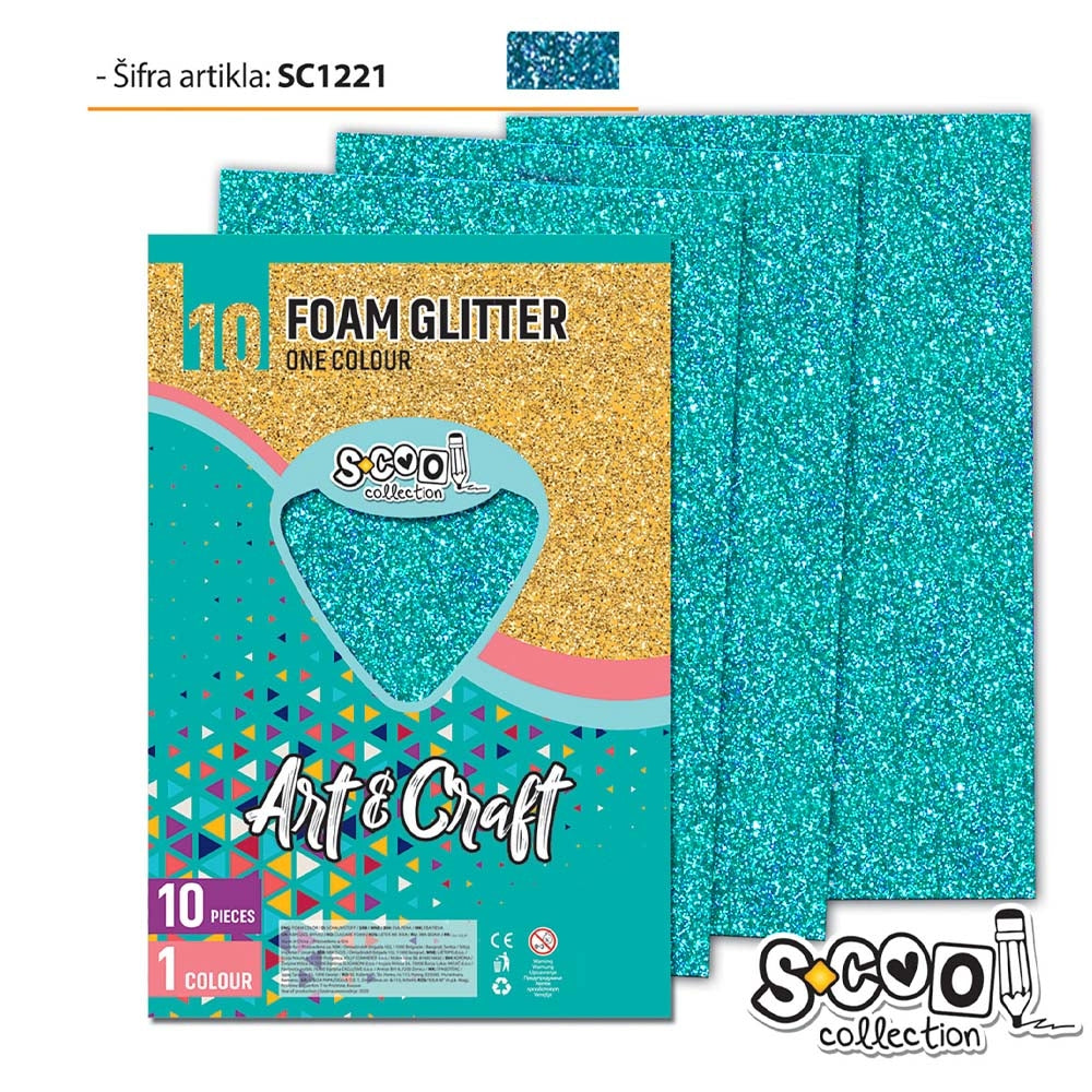 Hartie buretata, glitter, albastru deschis, 10 buc/set, 20x30 cm - S-COOL