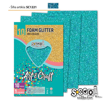 Hartie buretata, glitter, albastru deschis, 10 buc/set, 20x30 cm - S-COOL