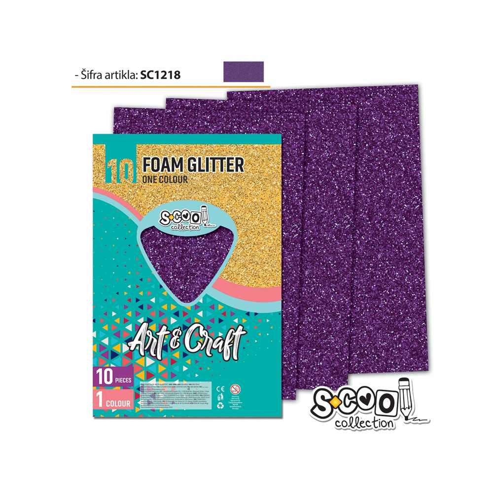 Hartie buretata, glitter, violet, 10 buc/set, 20x30 cm - S-COOL