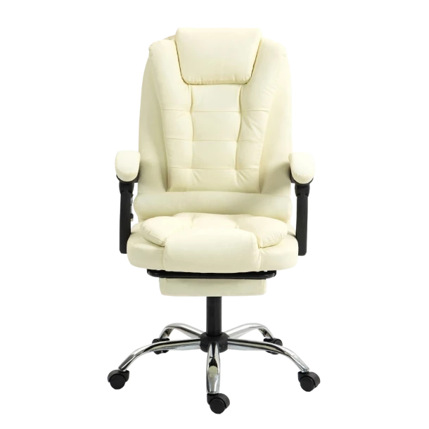 Scaun directorial, masaj in suportul lombar, suport picioare, PU, Crem, Erest