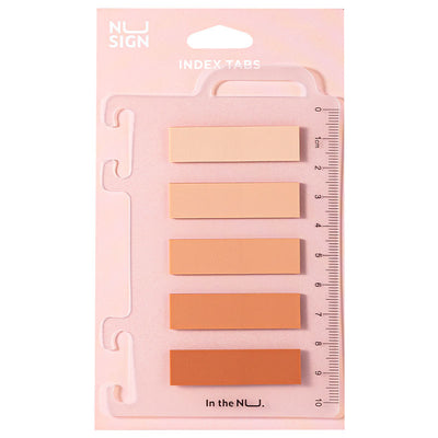 Index adeziv din plastic Deli Nusign în 5 nuanțe de roz cu riglă transparentă 12x44 mm pentru organizare