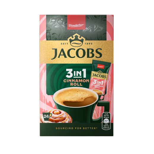Cafea solubila Jacobs 3in1 Cinnamon Roll, 24 plicuri x 11,2 g