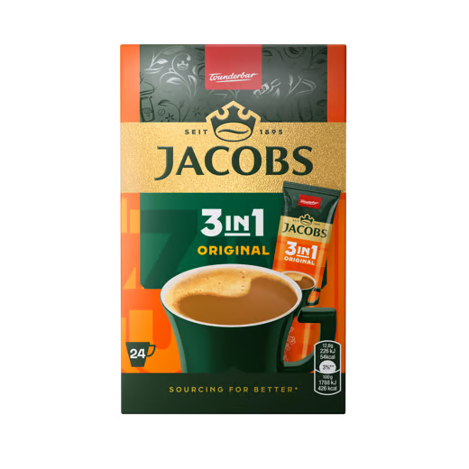 Cafea solubila Jacobs 3in1 Original, 24 plicuri x 12,6 g