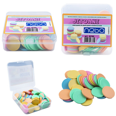 Jetoane din plastic, culori pastel, 80 buc/set - NEBO