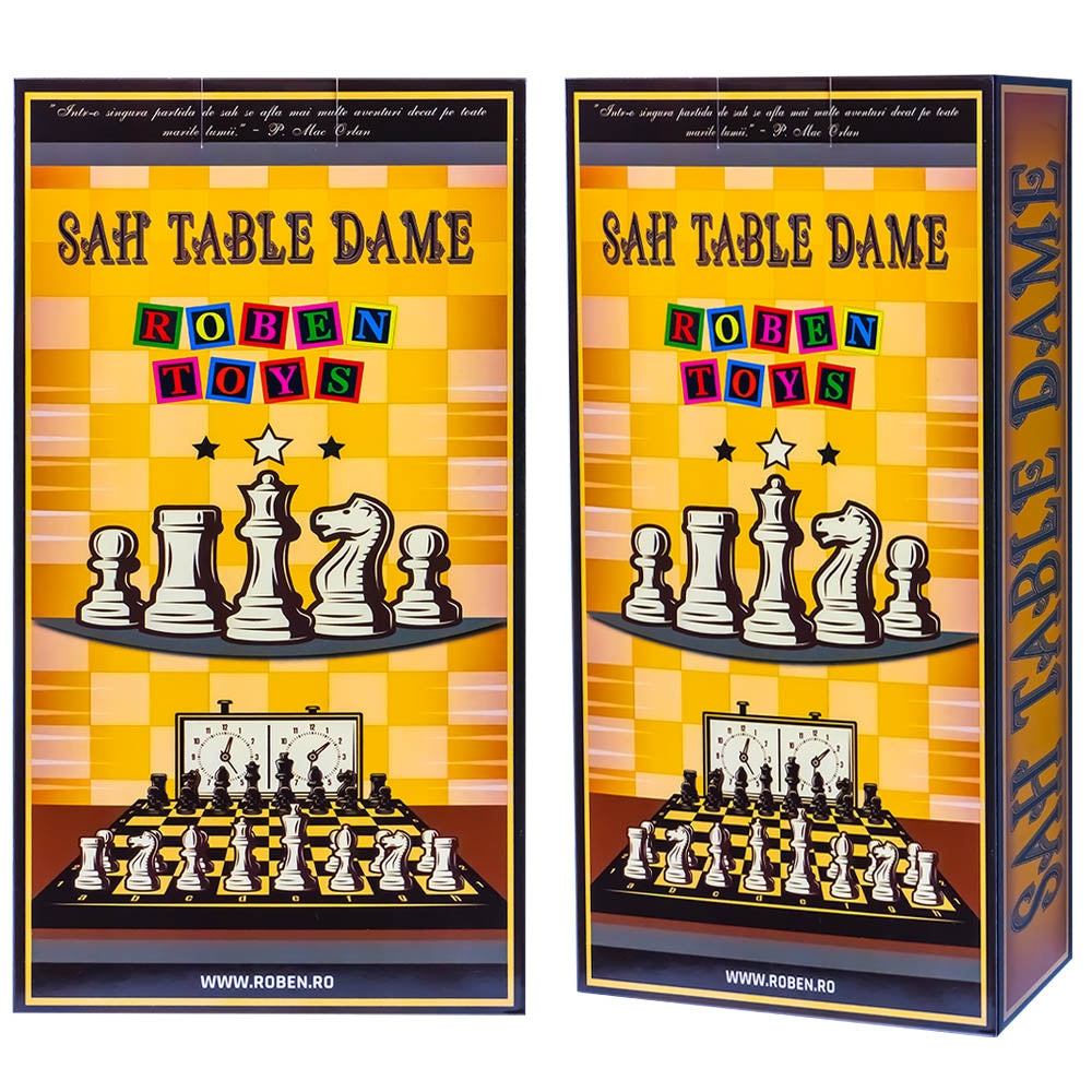 Joc 3 in 1: sah, table, dame, cutie lemn, 29x15 cm - Robentoys