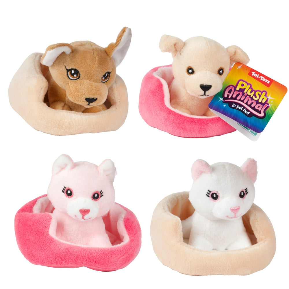 Jucărie de pluș adorabilă Cățel sau Pisică în coșuleț textil Toi-Toys, ideală pentru copii.
