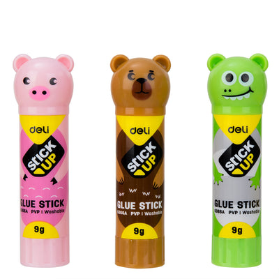 Lipici stick Deli 9g cu model cu animale pentru copii, lavabil și fără acizi.