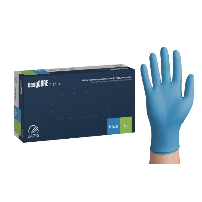 Cutie cu 100 de mănuși de examinare din nitril albastru easyCARE Zarys, nesterile și nepudrate, ideale pentru uz medical, alimentar sau cosmetic
