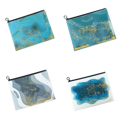 Mapa A5 cu fermoar Offishop model Seaworld cu confetti aurii mobile si inchidere ziplock plastic rezistent la apa