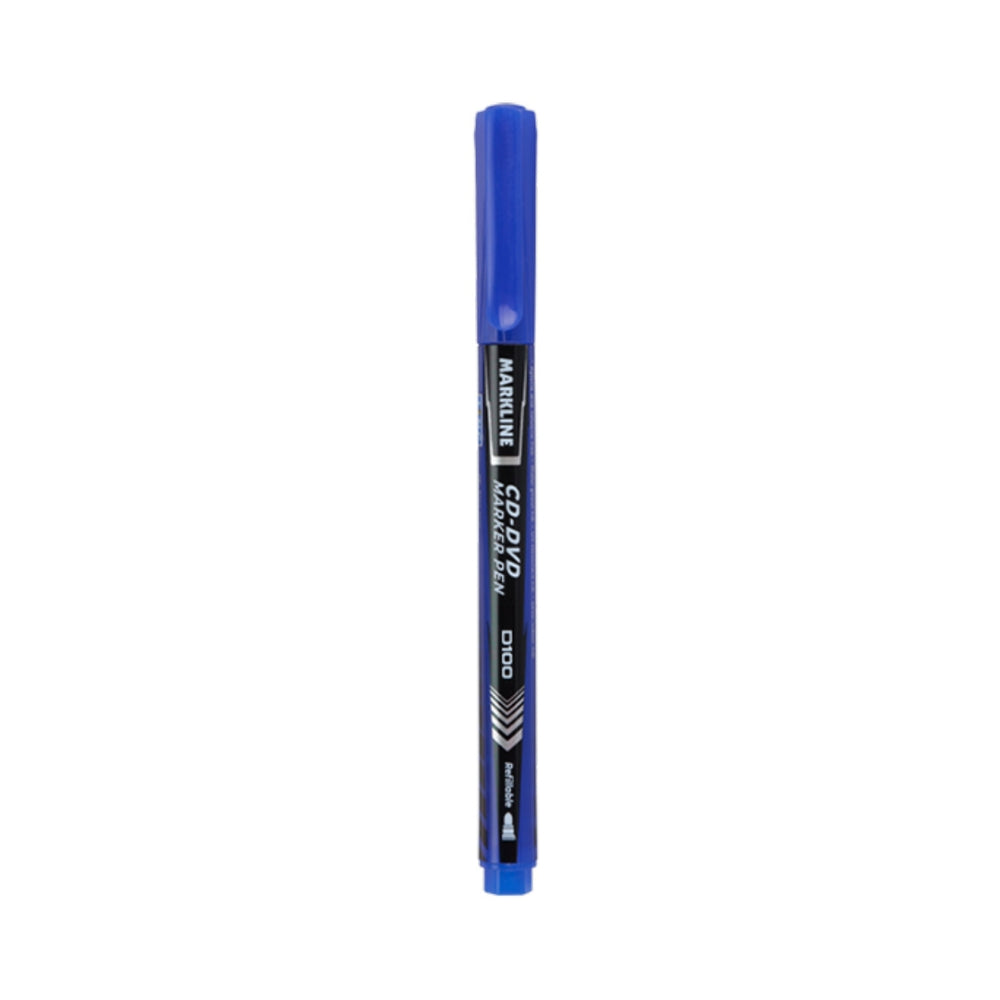 Marker permanent CD/DVD LINC Markline albastru cu varf ultra-fin scriere pe orice suprafata rezistenta 24h fara capac