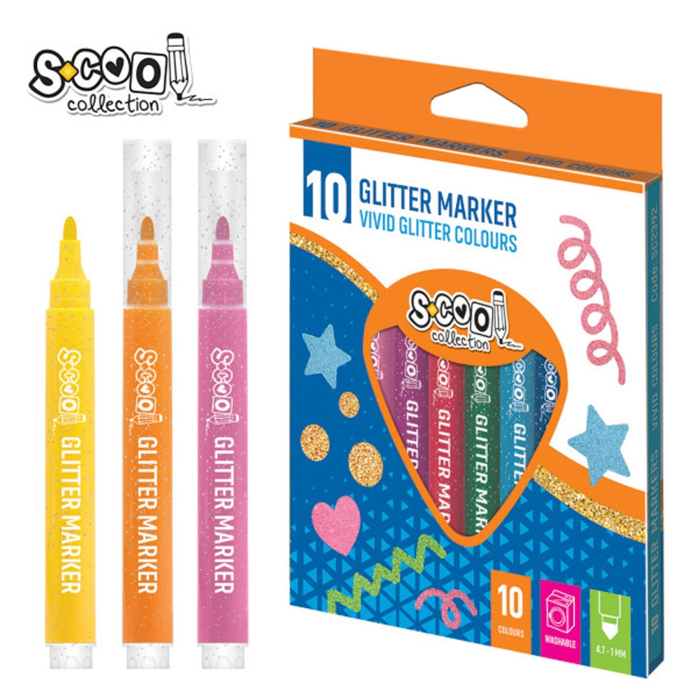 Marker cu sclipici, 10 culori/set - S-COOL