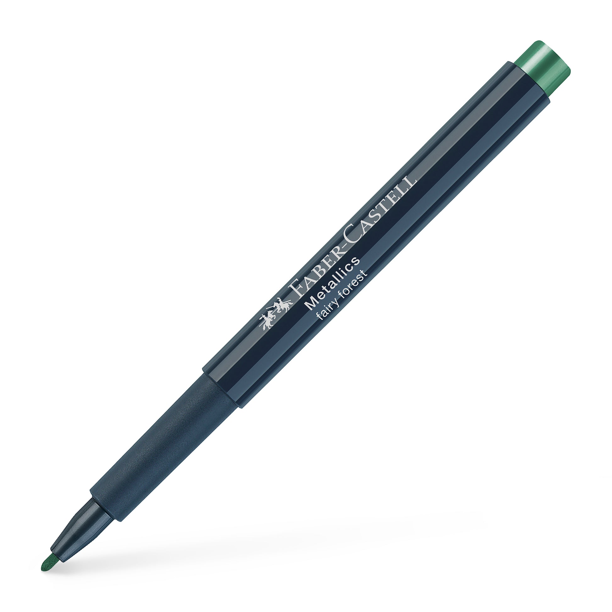 Marker metalizat verde padure Faber-Castell 1.5 mm pentru hartie neagra sticla ceramica si metal