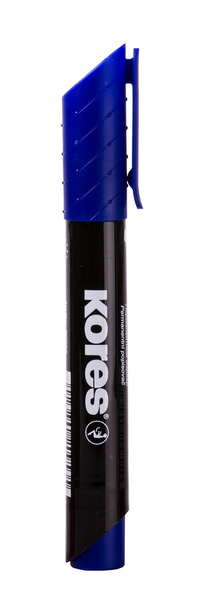 Marker permanent albastru Kores varf rotund 3mm uscare rapida rezistenta 10 zile fara capac