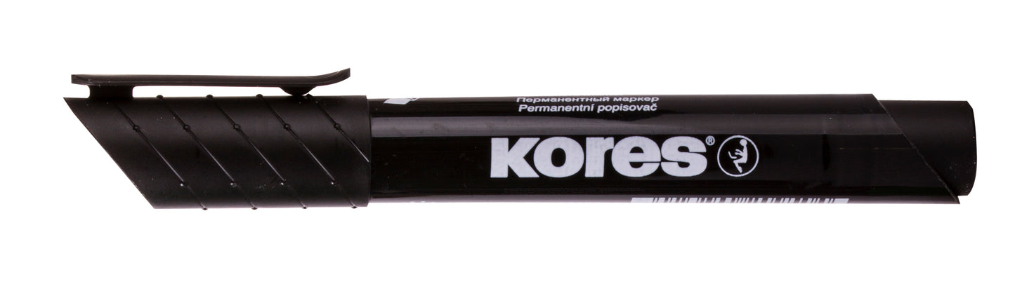 Marker permanent negru Kores varf rotund 3mm uscare rapida rezistenta 10 zile fara capac